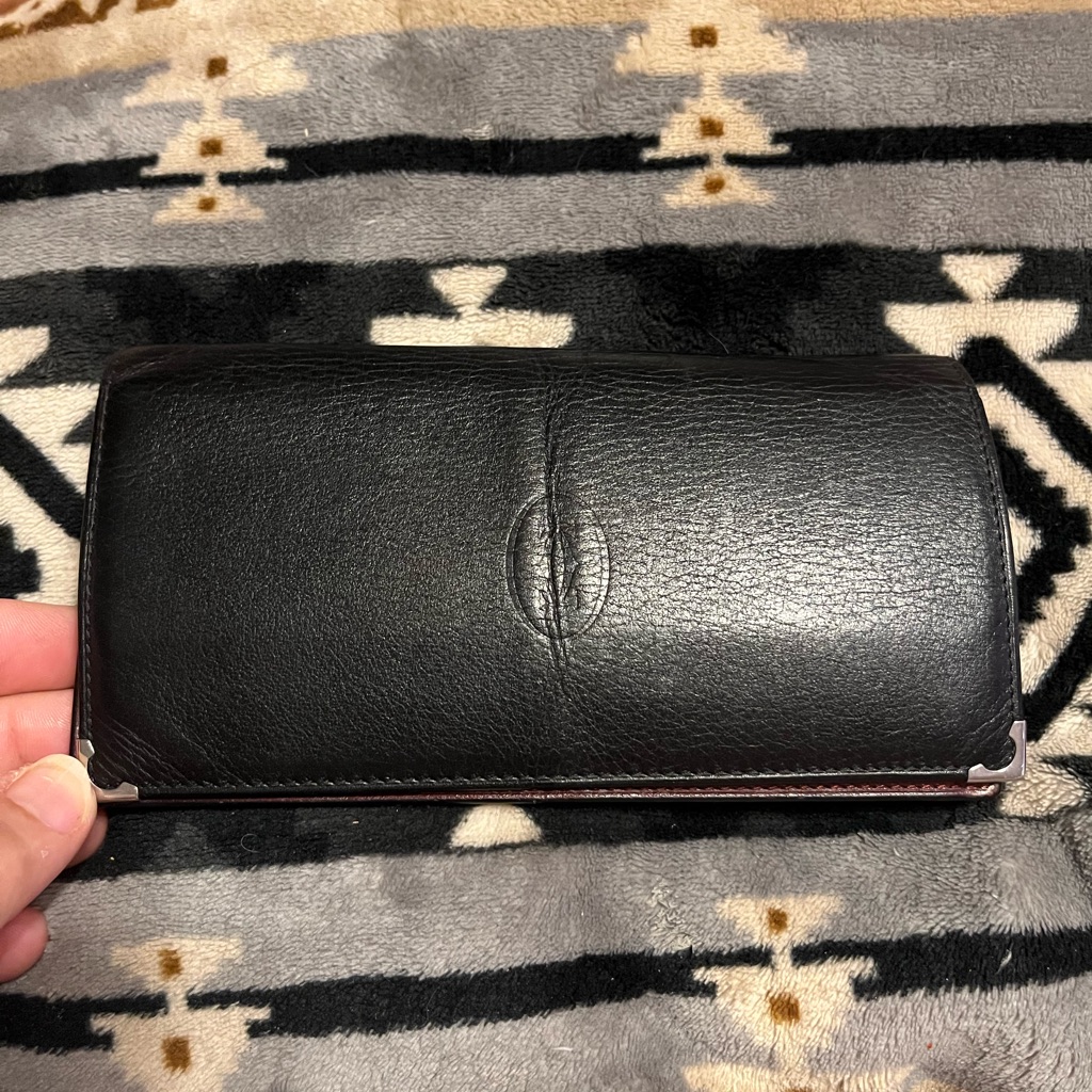 Cartier Euc Cabochon Bordeaux Black And Burgundy Leather Wallet